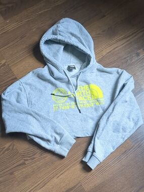 The North Face Gray Cropped Hoodie with Yellow Logo